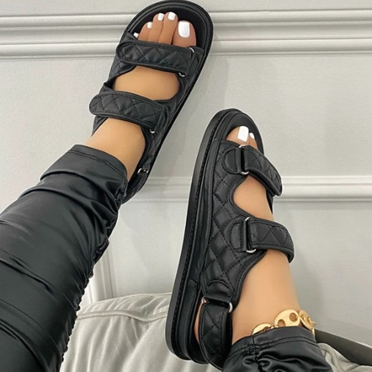 Sandalias Planas Casuales con Velcro Estilo Romano para Mujer
