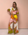 2023 New Cotton-Linen Print Two-Piece Set with Pants