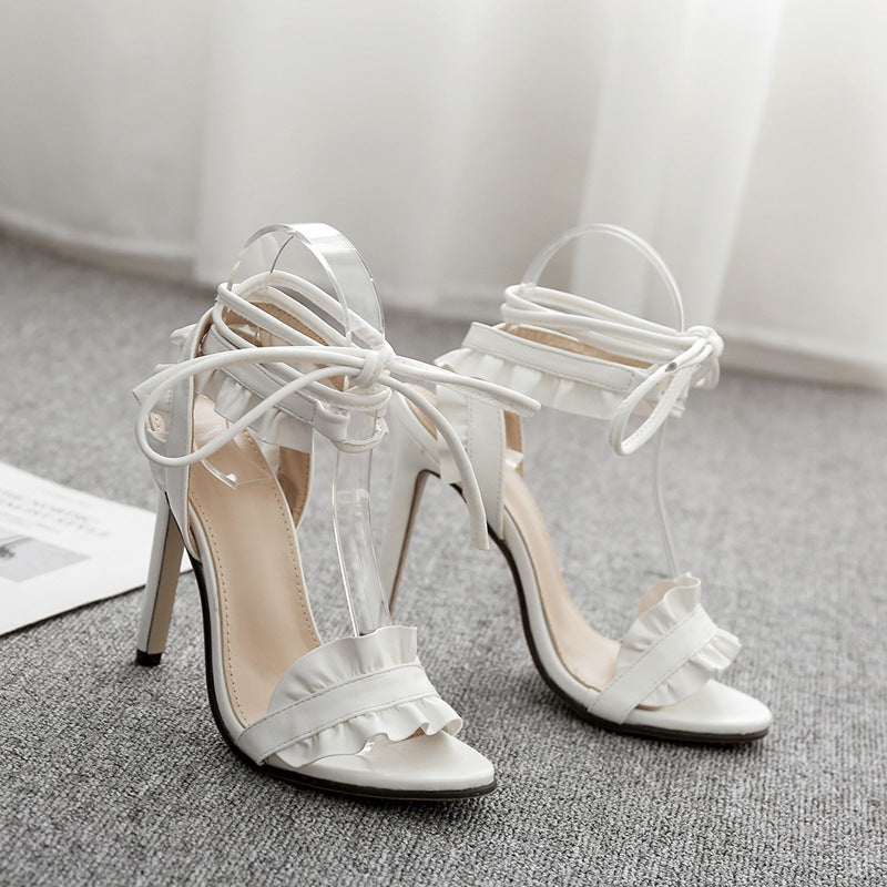 Tacones Altos Peep Toe con Cordones y Diseño Floral
