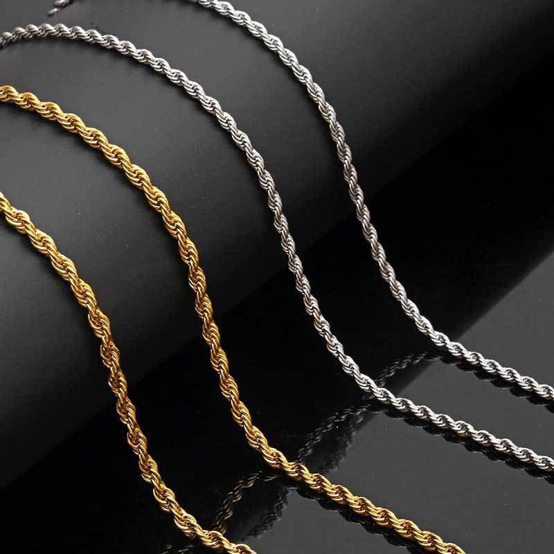 Collar de Cadena Trenzada de Acero Inoxidable Chapado en Oro 18K