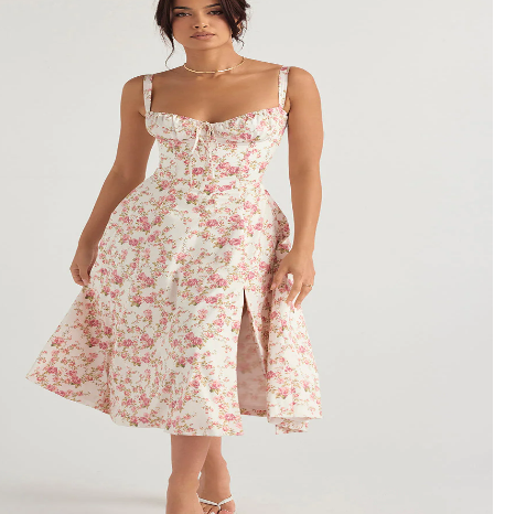 Vestido Parisino - Vestido Largo Floral con Ajuste en la Cintura (Una Pieza)