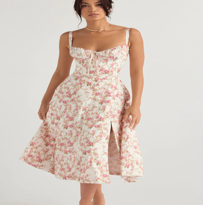 Vestido Parisino - Vestido Largo Floral con Ajuste en la Cintura (Una Pieza)