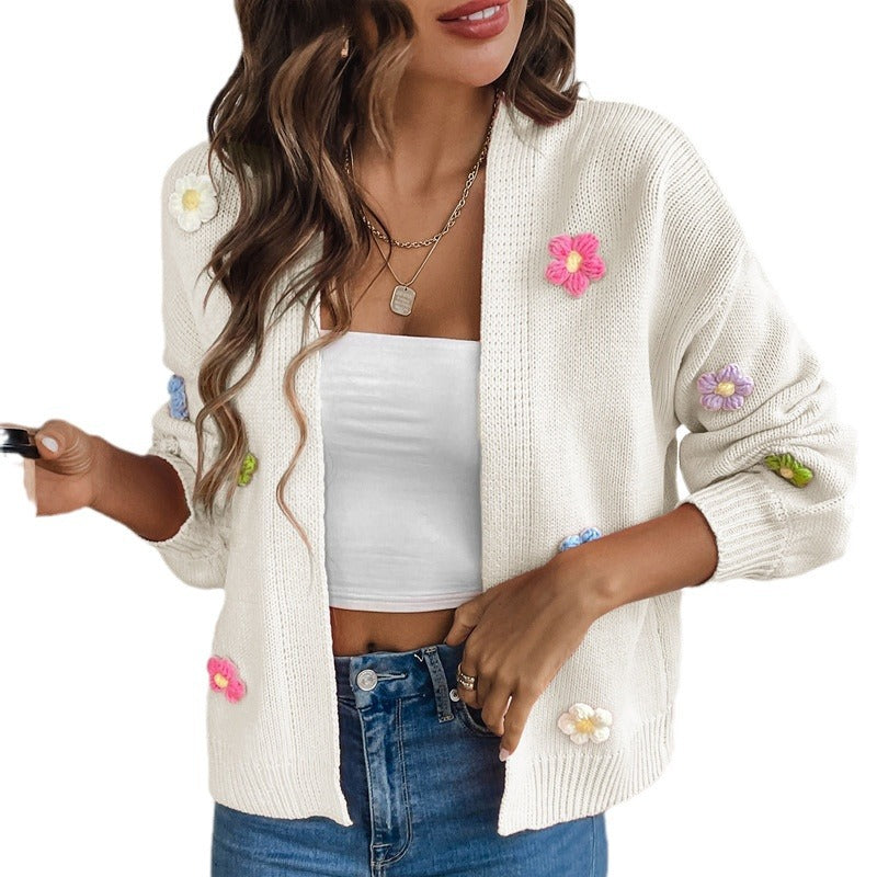 Dulce Cárdigan de Punto con Diseño Floral para Mujer
