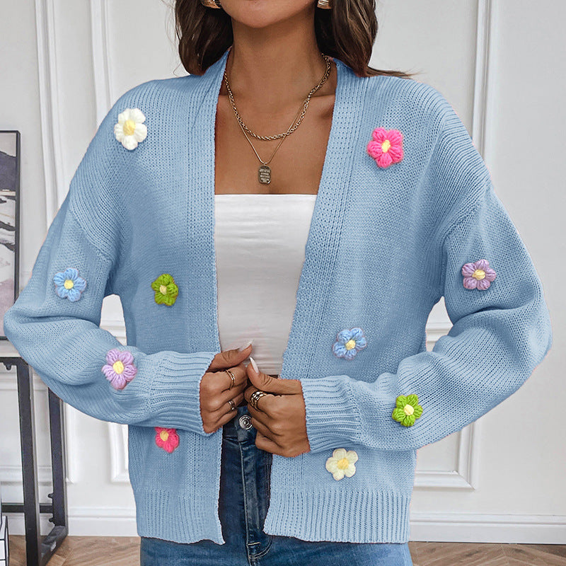 Dulce Cárdigan de Punto con Diseño Floral para Mujer