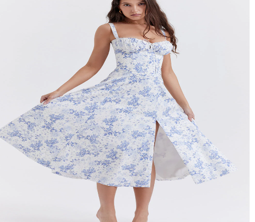 Vestido Parisino - Vestido Largo Floral con Ajuste en la Cintura (Una Pieza)