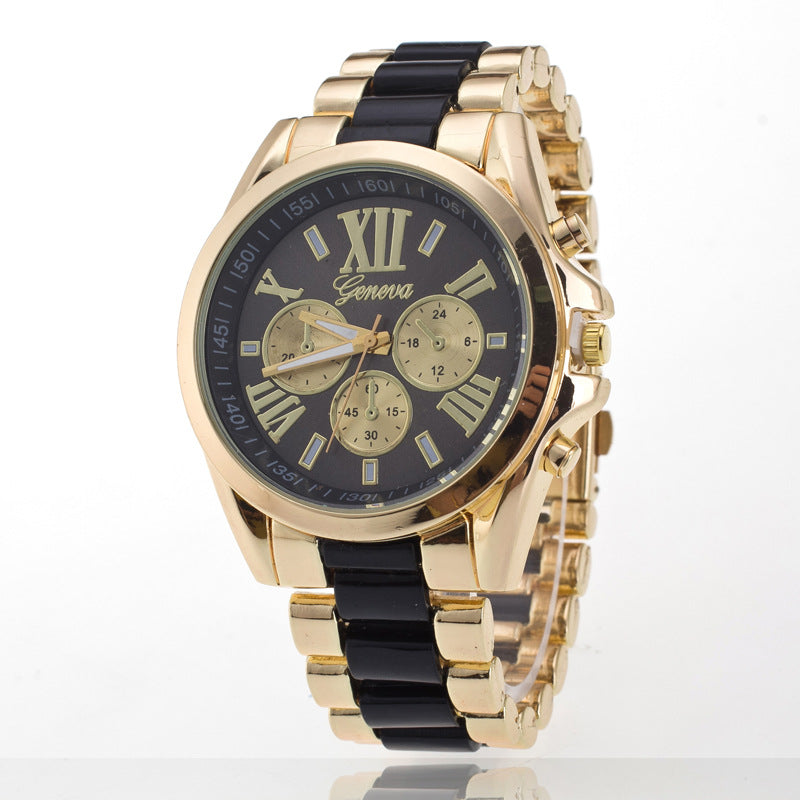 Reloj de Tres Esferas con Correa de Acero, Estilo Geneva