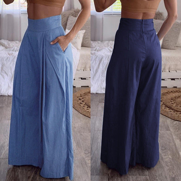 Pantalones Personalizados de Cintura Alta Color Sólido con Bolsillos