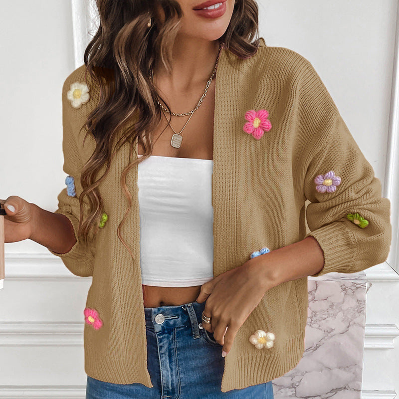 Dulce Cárdigan de Punto con Diseño Floral para Mujer