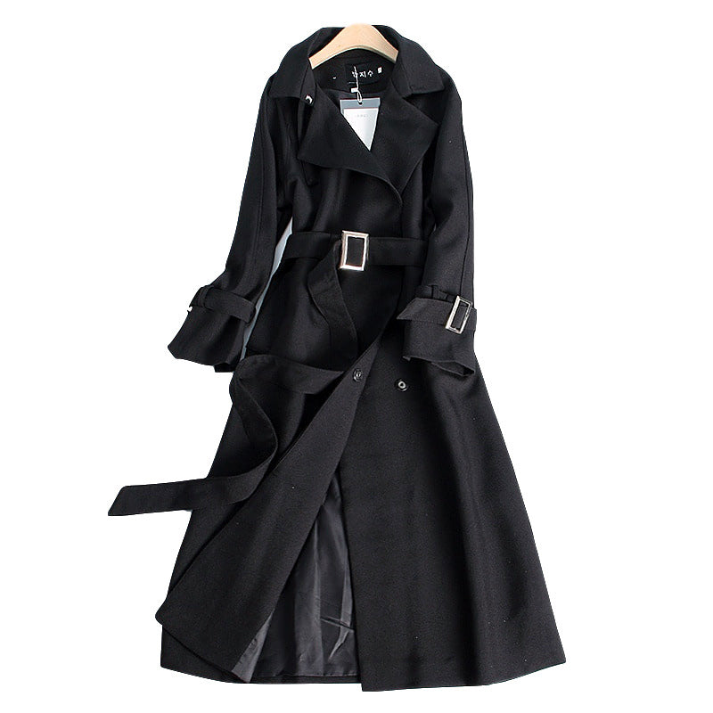 Gabardina Cruzada de Color Sólido con Cintura Marcada