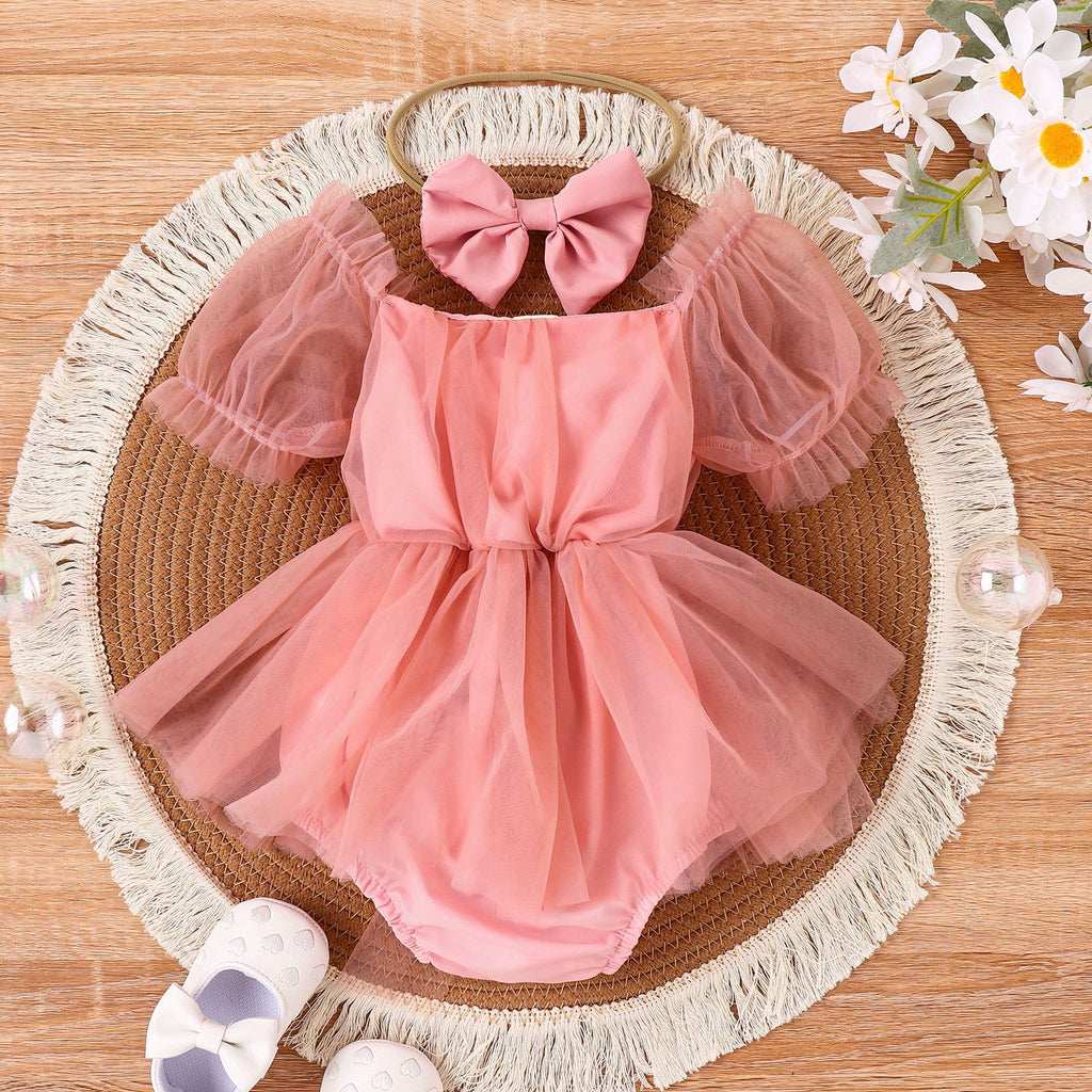 Conjunto de Vestido de Tul y Diadema para Bebé – Estilo Europeo Verano