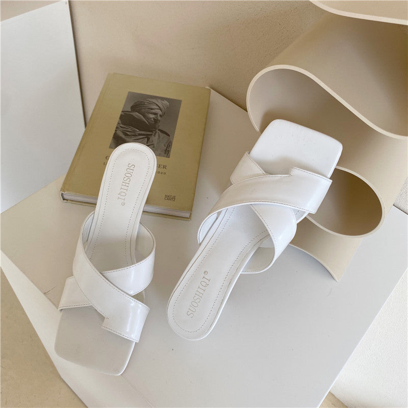 Sandalias de Tacón Fino con Tiras Cruzadas y Punta Cuadrada para Mujer