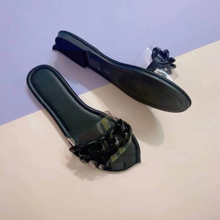 Sandalias Planas Transparentes Casuales para Playa - Talla Grande