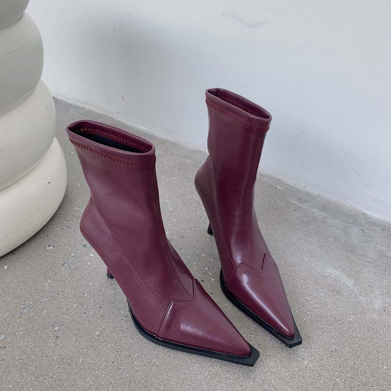 Botas de Cuero de Tacón Alto con Punta en Pico para Mujer