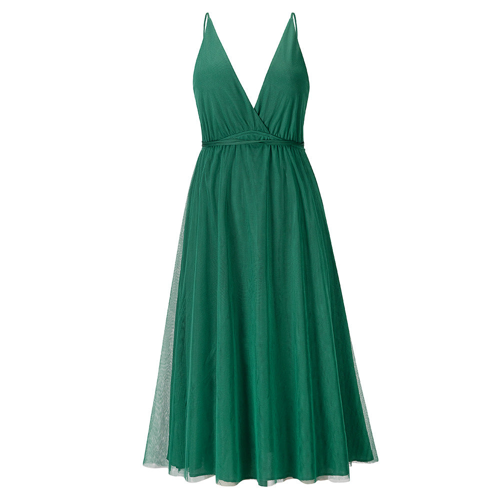 Elegante Vestido de Tirantes de Gasa Estilo Europeo y Americano