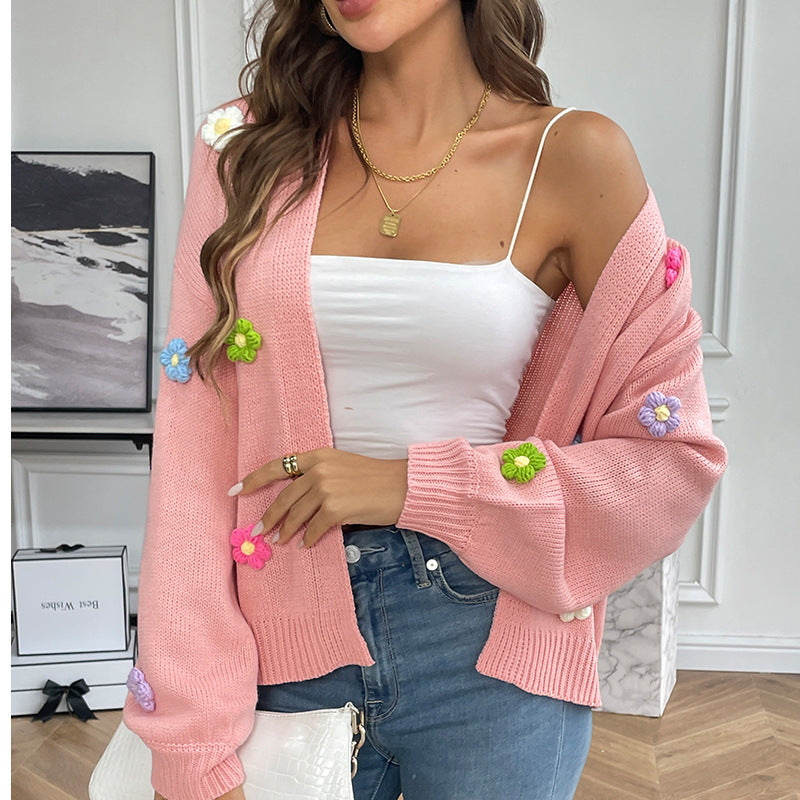 Dulce Cárdigan de Punto con Diseño Floral para Mujer