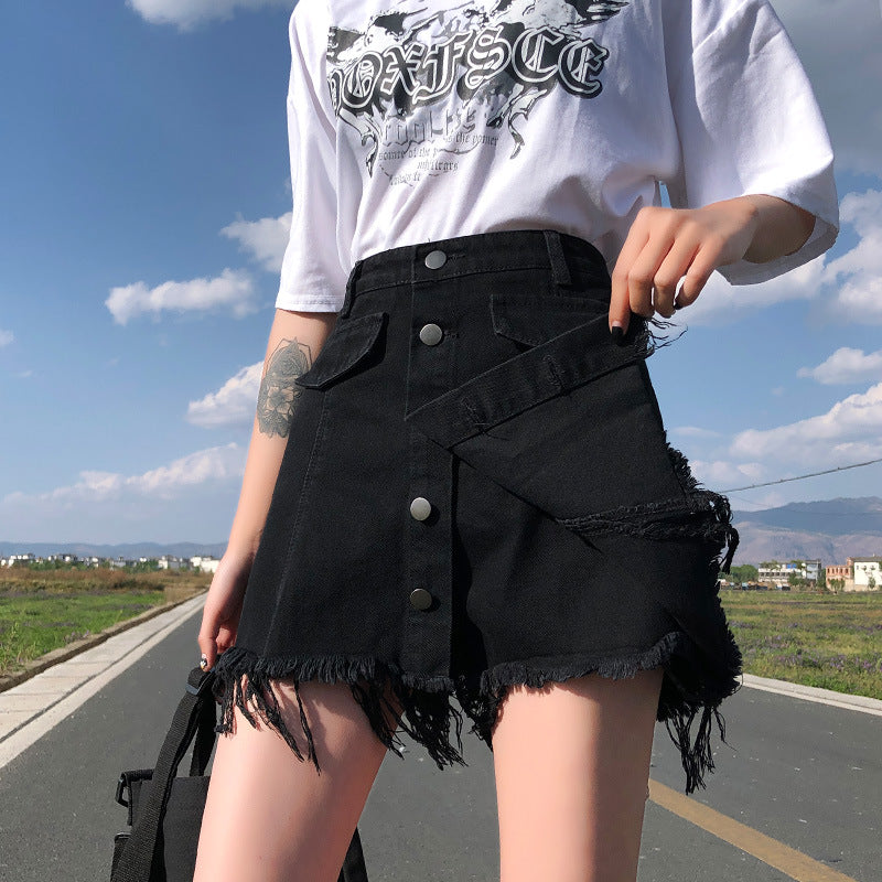 Falda Vaquera Corte A Ajustada Estilo Retro