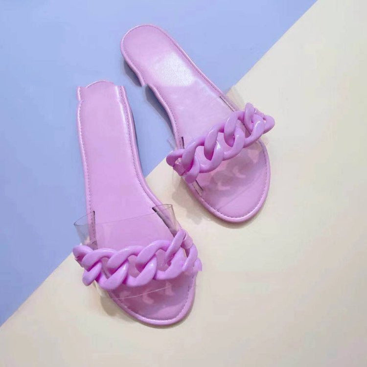 Sandalias Planas Transparentes Casuales para Playa - Talla Grande