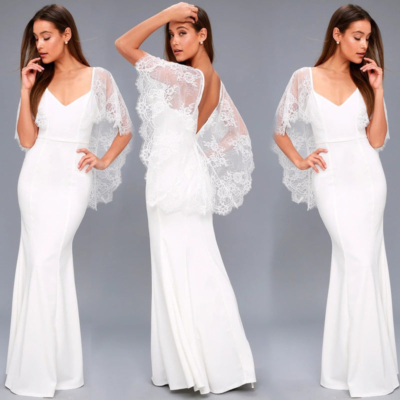 Vestido con Estola de Encaje - Conjunto Elegante de Encaje