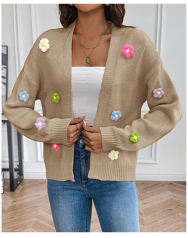 Dulce Cárdigan de Punto con Diseño Floral para Mujer
