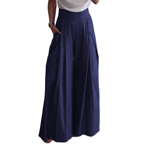 Pantalones Personalizados de Cintura Alta Color Sólido con Bolsillos