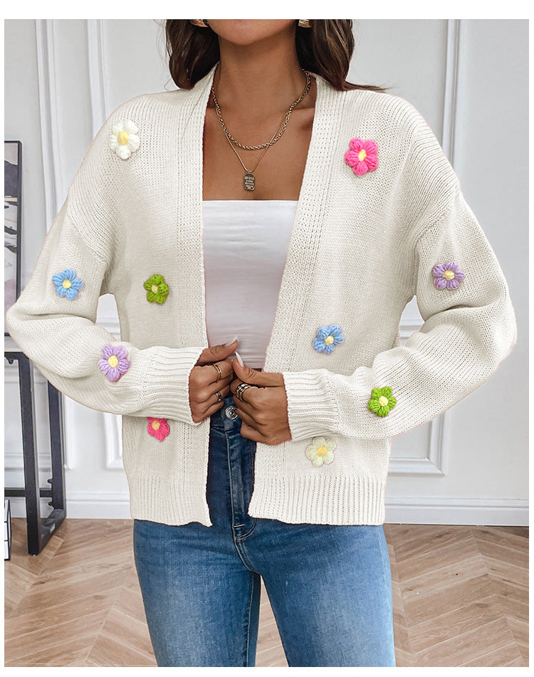 Dulce Cárdigan de Punto con Diseño Floral para Mujer