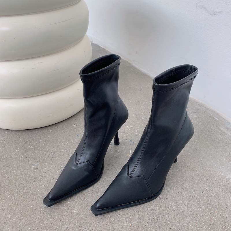 Botas de Cuero de Tacón Alto con Punta en Pico para Mujer