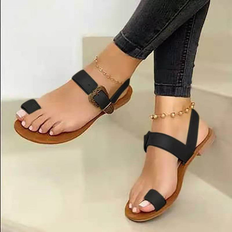 Sandalias Planas Casuales con Hebilla en la Puntera