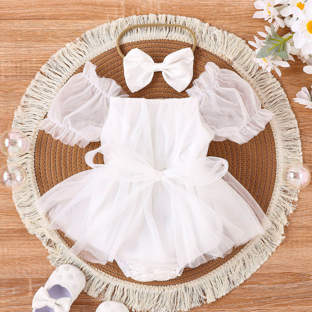 Conjunto de Vestido de Tul y Diadema para Bebé – Estilo Europeo Verano