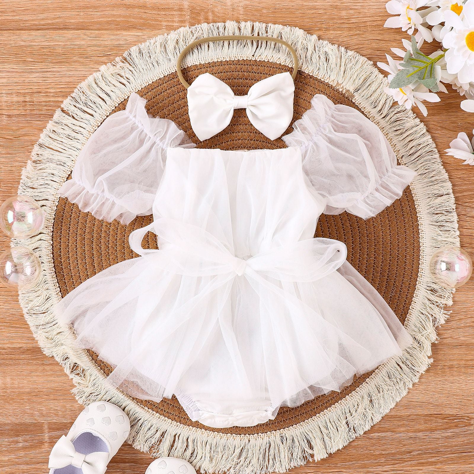 Conjunto de Vestido de Tul y Diadema para Bebé – Estilo Europeo Verano