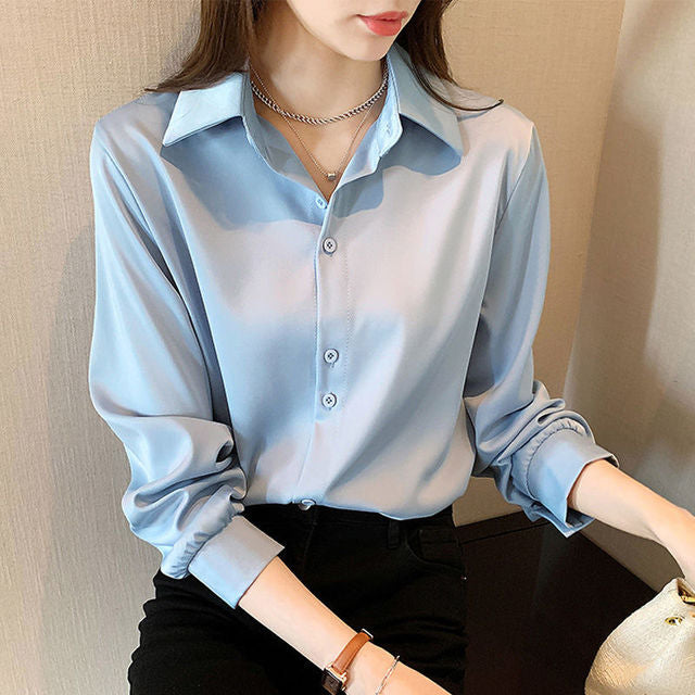 Blusa de Oficina Holgada de Color Sólido Estilo Coreano para Mujer