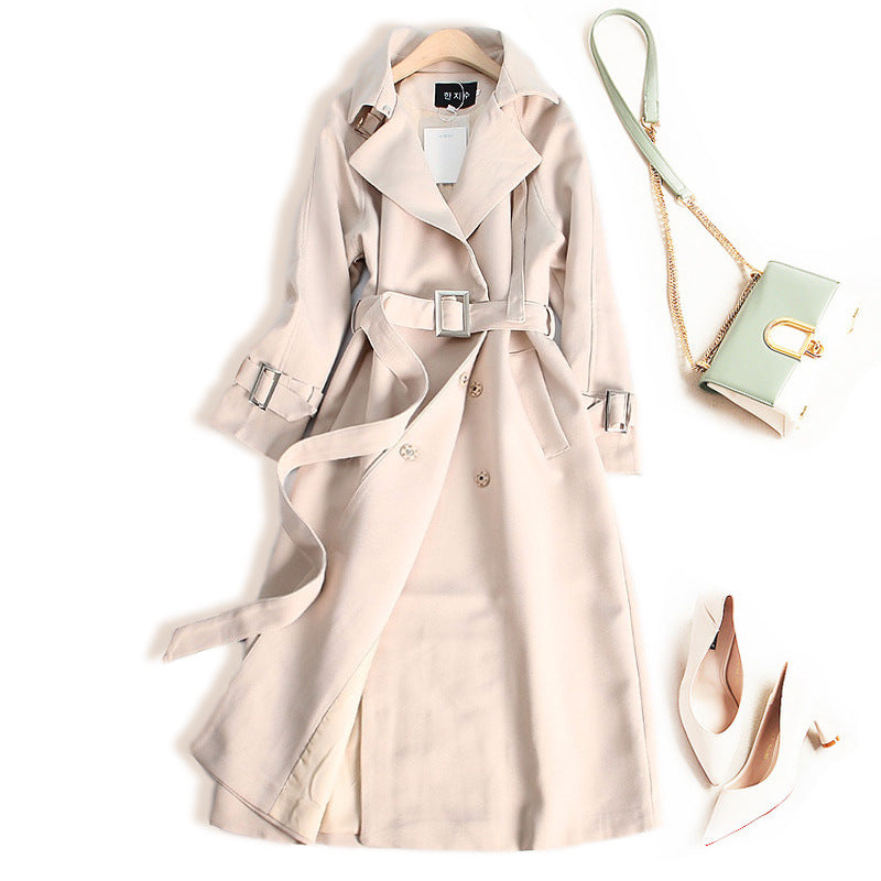 Gabardina Cruzada de Color Sólido con Cintura Marcada