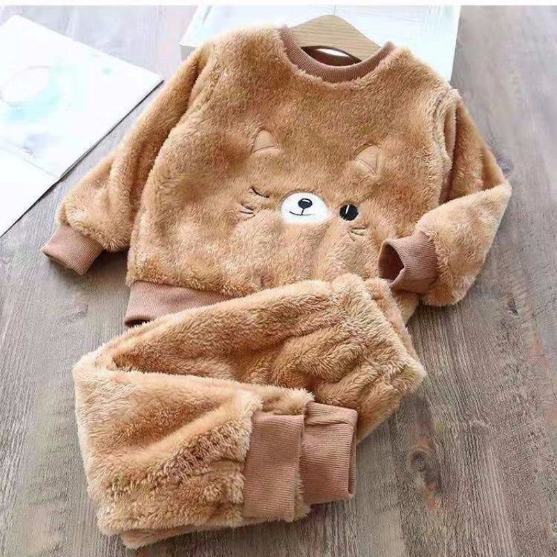 Ropa de Casa de Felpa Gruesa de Forro Polar Coral para Niños