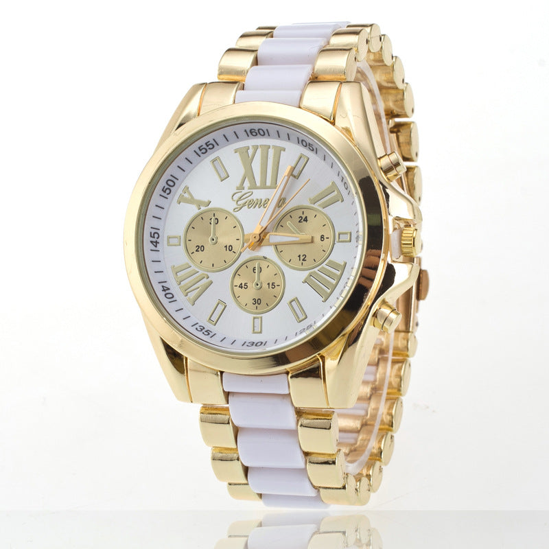 Reloj de Tres Esferas con Correa de Acero, Estilo Geneva