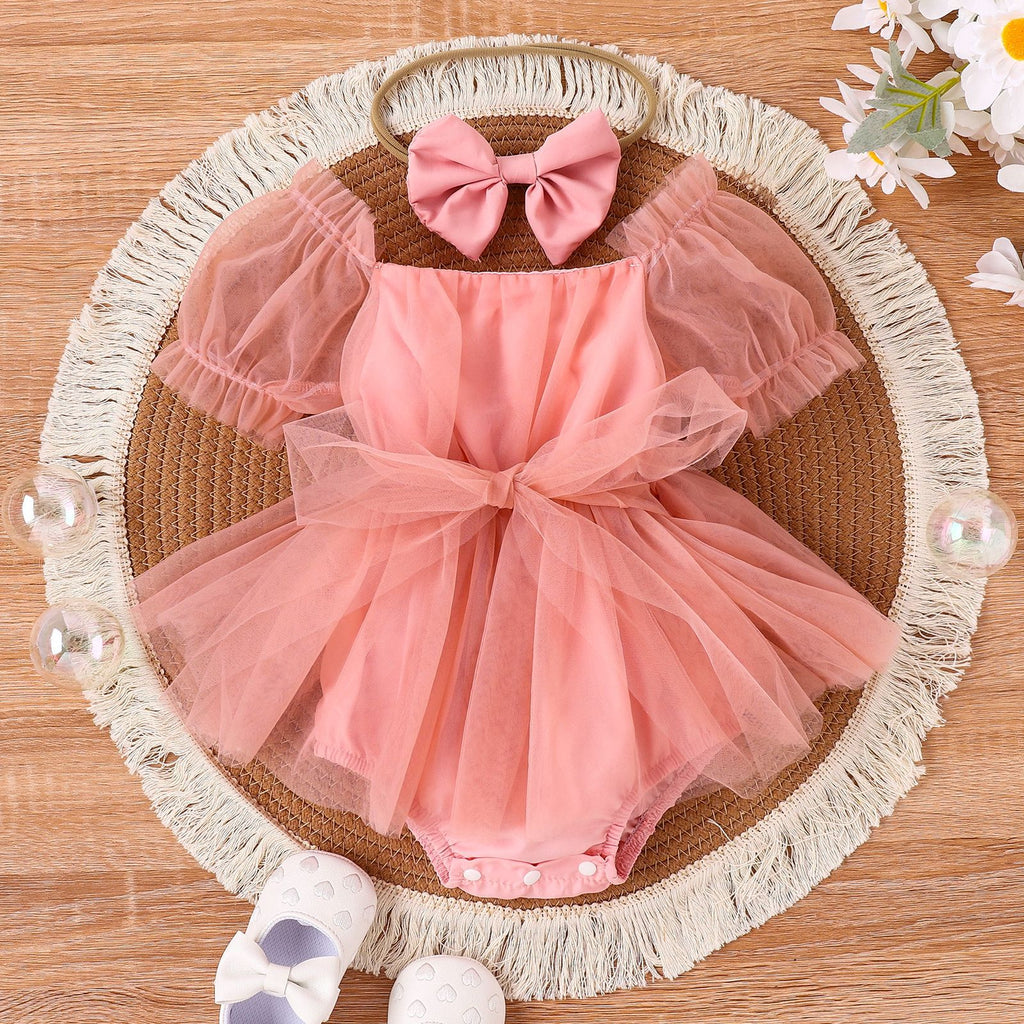 Conjunto de Vestido de Tul y Diadema para Bebé – Estilo Europeo Verano