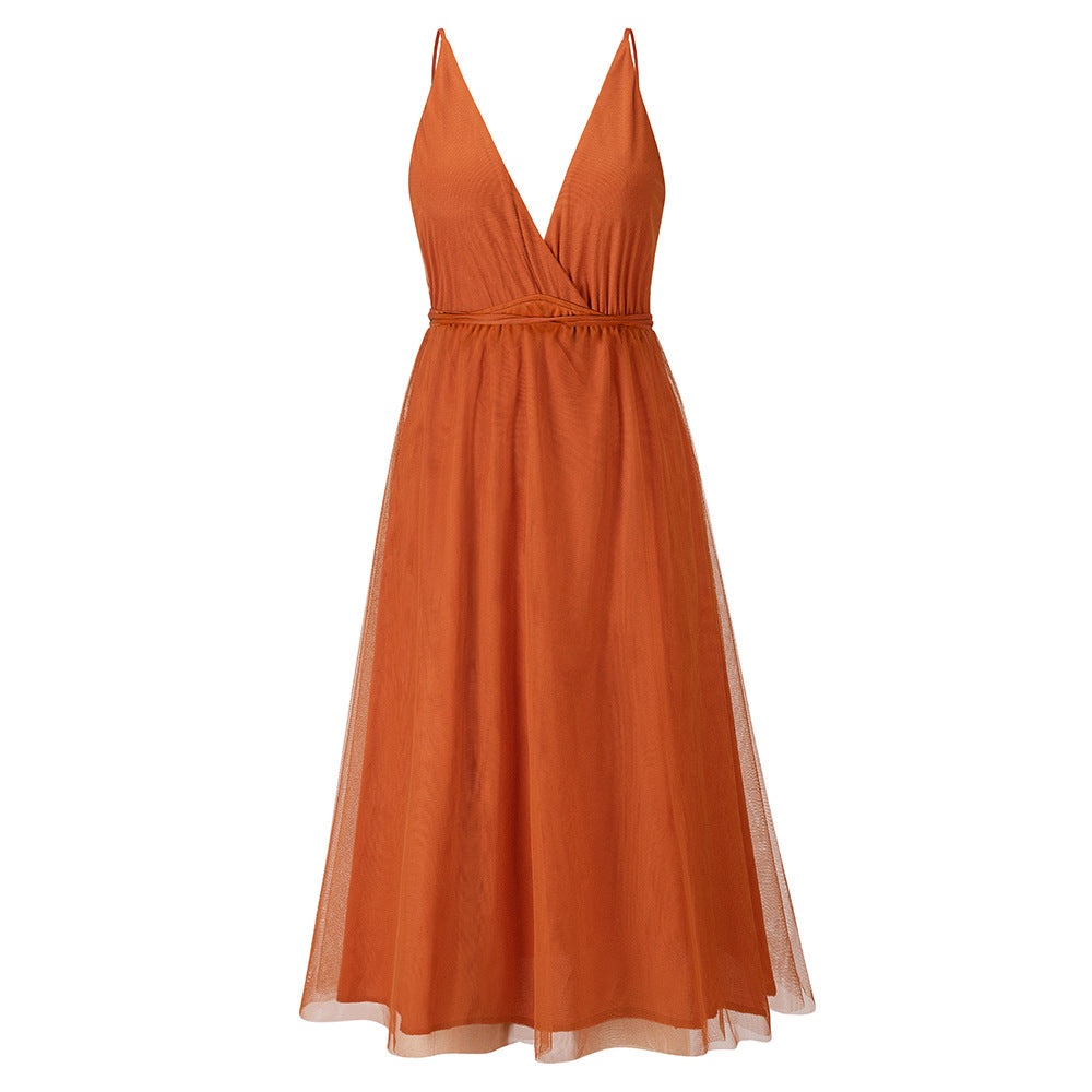 Elegante Vestido de Tirantes de Gasa Estilo Europeo y Americano