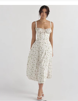 Vestido Parisino - Vestido Largo Floral con Ajuste en la Cintura (Una Pieza)