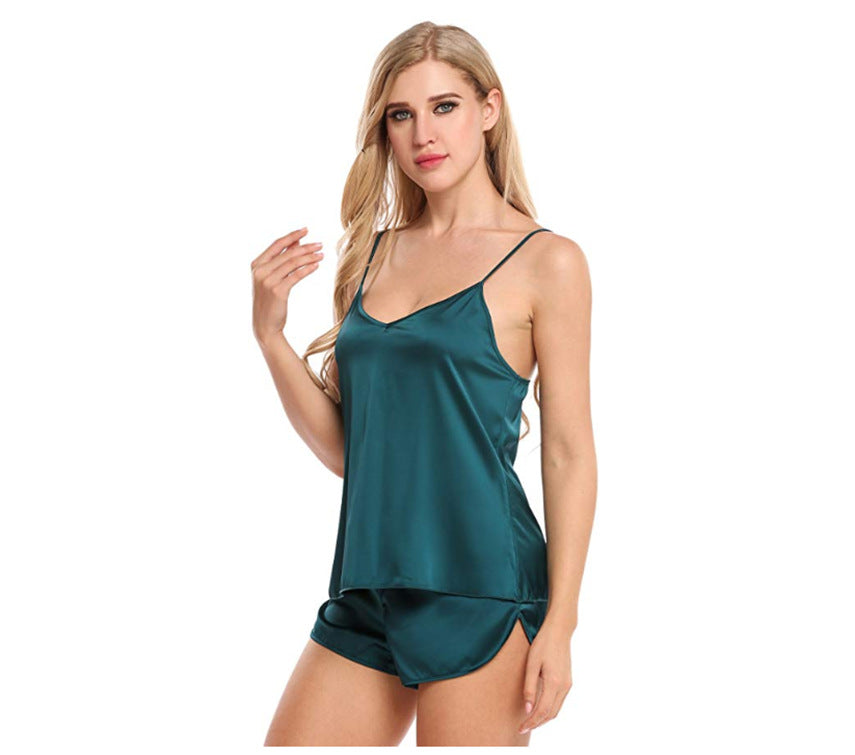 Conjunto de Lencería de Satén de Seda con Camisola y Short