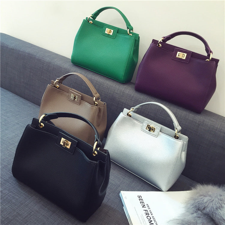 Elegante Bolso de Mano con Cierre de Candado Dorado para Mujer