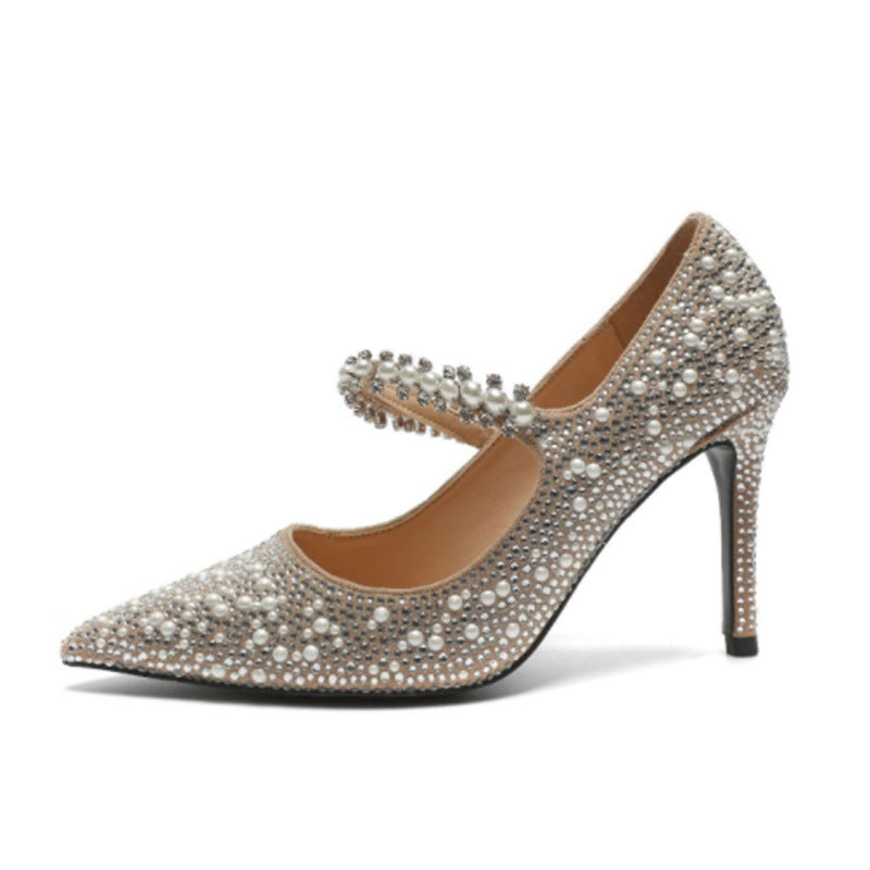 Tacones de Aguja con Punta en Pico y Cristales para Banquete