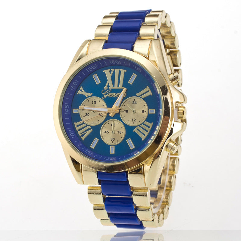 Reloj de Tres Esferas con Correa de Acero, Estilo Geneva