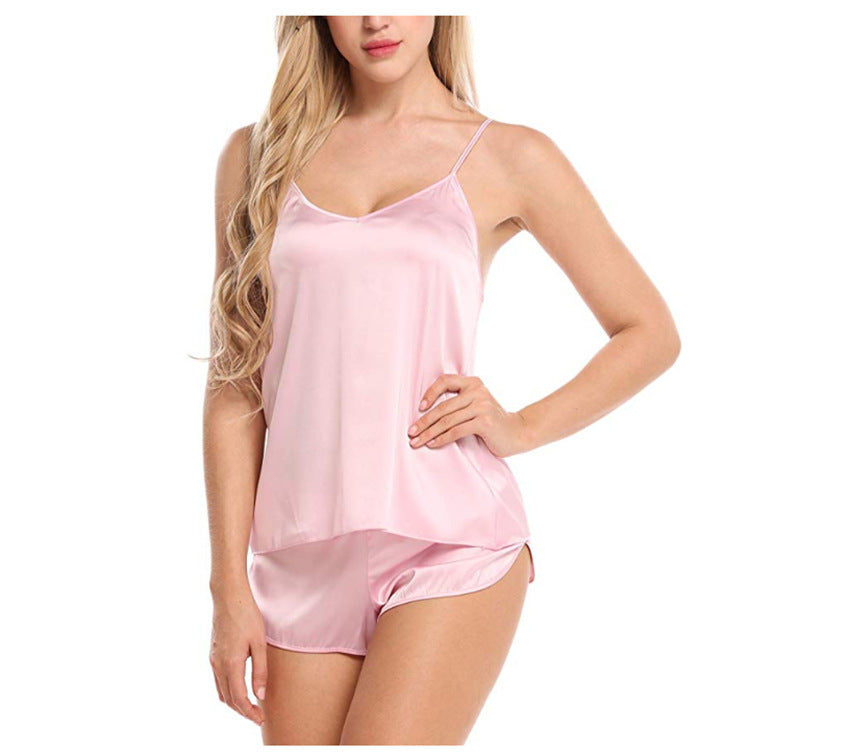 Conjunto de Lencería de Satén de Seda con Camisola y Short