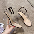 Sandalias Transparentes de Tacón Ancho con Cristales y Hebilla