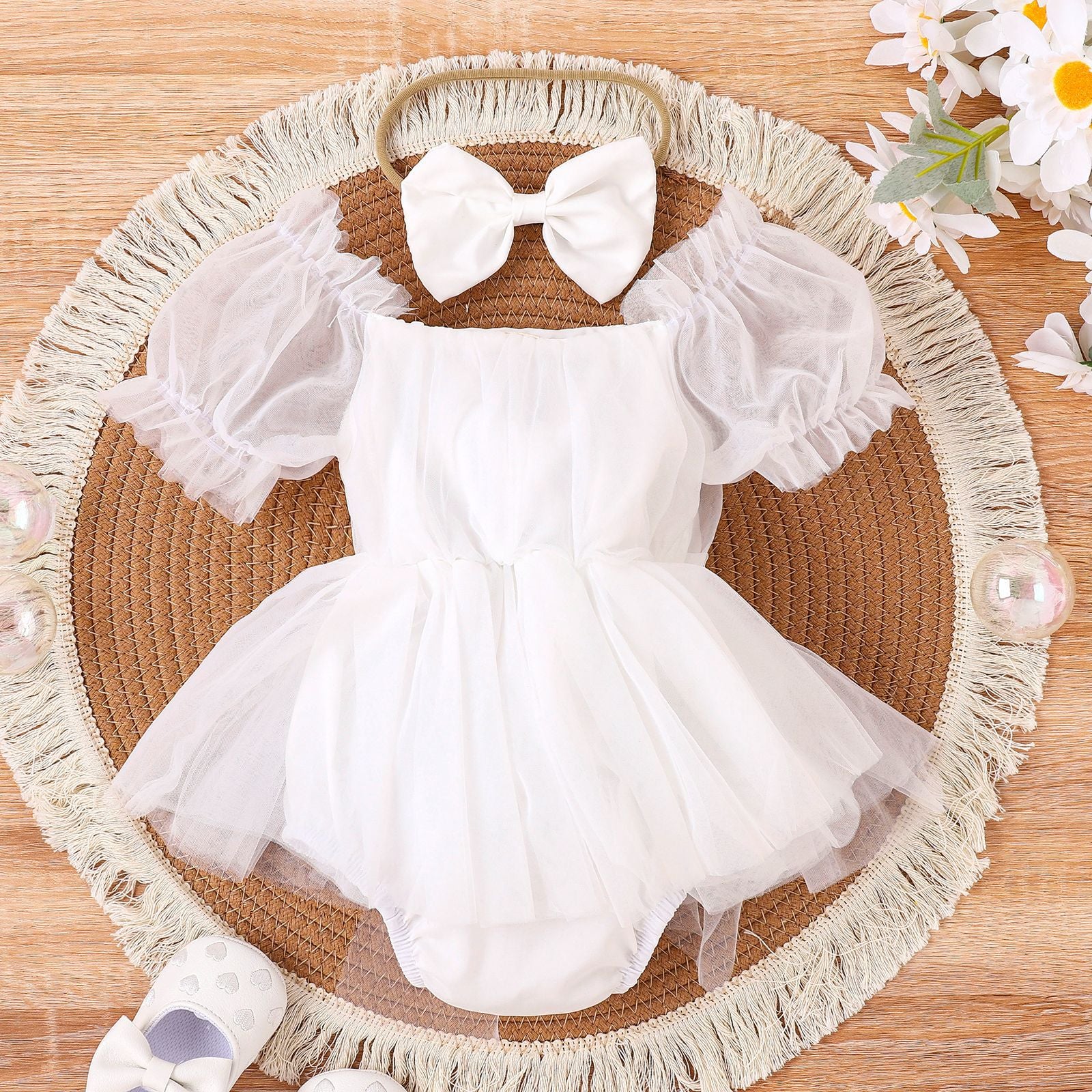 Conjunto de Vestido de Tul y Diadema para Bebé – Estilo Europeo Verano