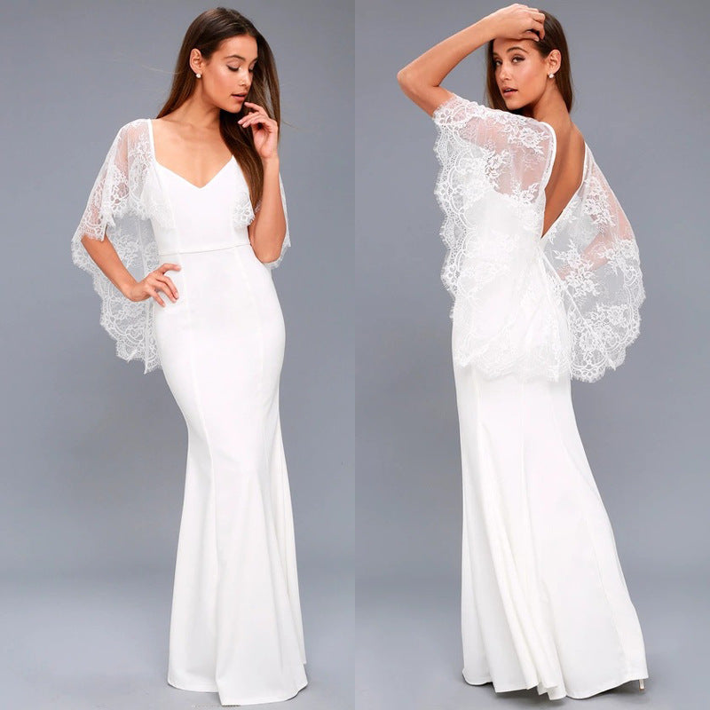 Vestido con Estola de Encaje - Conjunto Elegante de Encaje