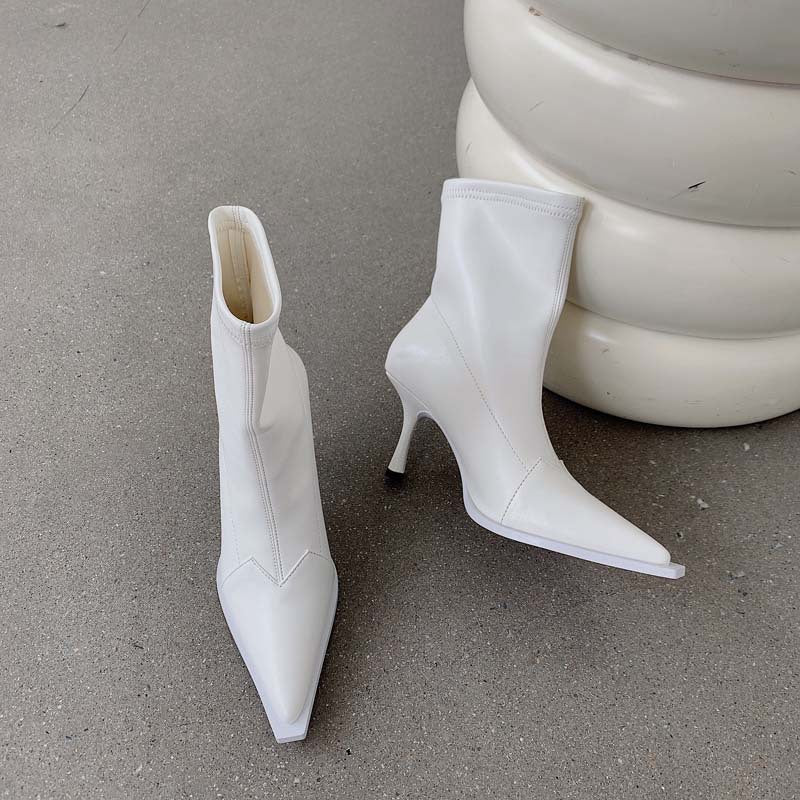 Botas de Cuero de Tacón Alto con Punta en Pico para Mujer