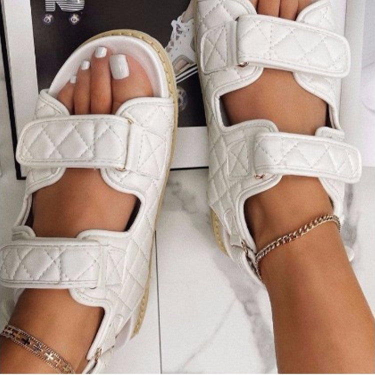 Sandalias Planas Casuales con Velcro Estilo Romano para Mujer