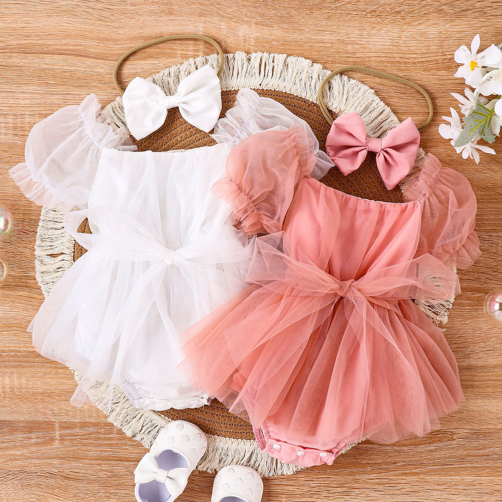Conjunto de Vestido de Tul y Diadema para Bebé – Estilo Europeo Verano