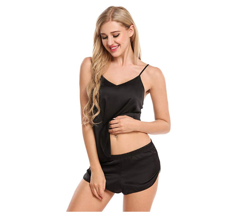 Conjunto de Lencería de Satén de Seda con Camisola y Short
