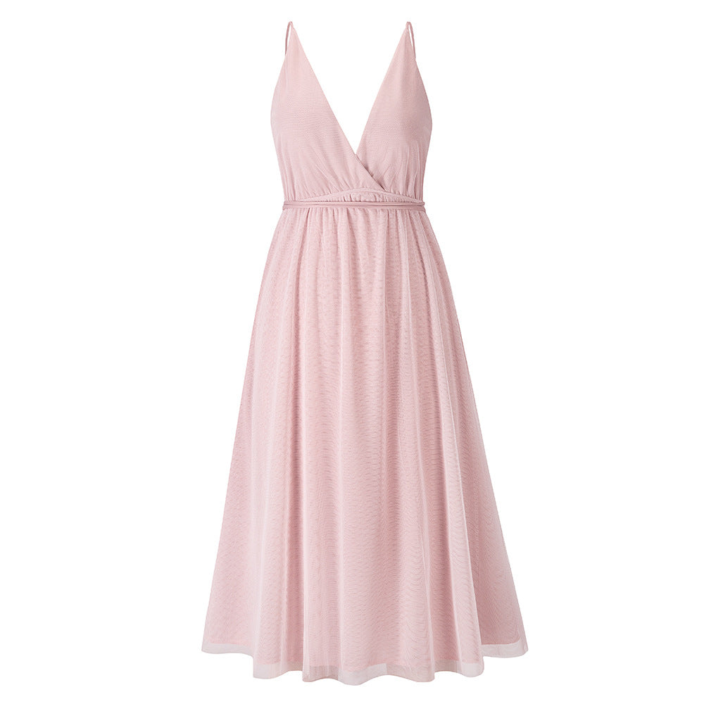 Elegante Vestido de Tirantes de Gasa Estilo Europeo y Americano