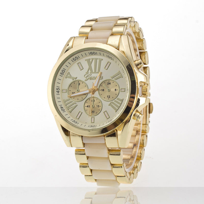 Reloj de Tres Esferas con Correa de Acero, Estilo Geneva